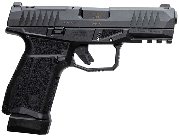 Picture of Arex 815537024074 Delta M Gen2 Compact Frame 9Mm Luger 15+1 4" Black Steel Barrel, Black Nitride Steel Optic Cut/Serrated Slide, Black Polymer Frame W/Picatinny Rail, Black Stippled Grip, Ambidextrous 602406 -