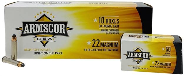 Picture of Armscor 50157 Rimfire 1 Brick 22 Mag 40 GR Jacketed Hollow Point (Jhp) Nickel Case 50 Bx/ 10 CS