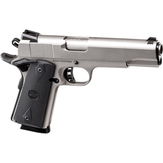 Picture of  Rock Island 51448 Rock Standard FS 45 Acp 8+1 5" Barrel, Overall Matte Nickel Finish Steel, Beavertail Frame, Serrated Slide & Black Rubber Grip 806015514480