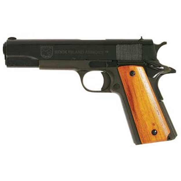 Picture of  Rock Island 51815 GI Standard FS *Ca Compliant 38 Super Caliber With 5" Barrel, 10+1 Capacity, Overall Black Parkerized Finish Steel Beavertail Frame, Serrated Slide & Wood Grip 806015518150