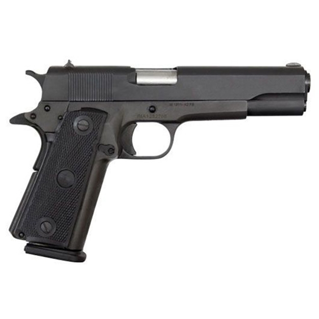 Picture of  Rock Island 51453 GI Standard Fshc *Ca Compliant 45 Acp Caliber With 5" Barrel, 10+1 Capacity, Overall Black Parkerized Finish Steel, Beavertail Frame, Serrated Slide & Black Rubber Grip