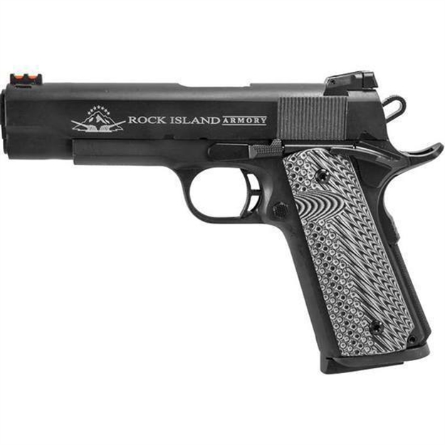 Picture of  Rock Island 51487 Rock Ultra MS 45 Acp Caliber With 4.25" Barrel, 8+1 Capacity, Overall Black Parkerized Finish Steel, Beavertail Frame, Serrated Slide & Black/Gray G10 Grip