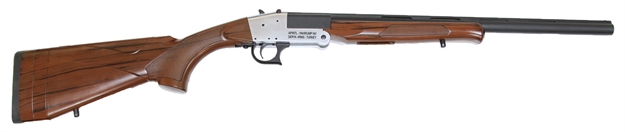 Picture of  Rock Island Tk105 Traditional Single Shot 20 Gauge With 20" Black Parkerized Barrel, 3" Chamber, 1Rd Capacity, Silver Anodized Metal Finish & Woodgrain Finish Synthetic Stock Right Hand (Full Size) 812285025407