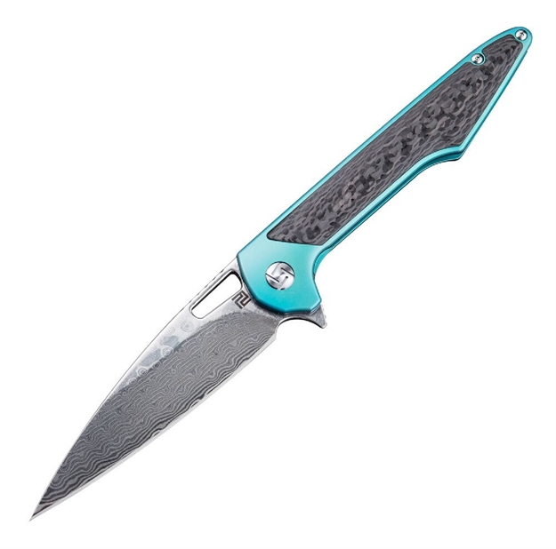Picture of Artisan Archaeo Folder 3.07 IN Damascus Fancy Green Titanium