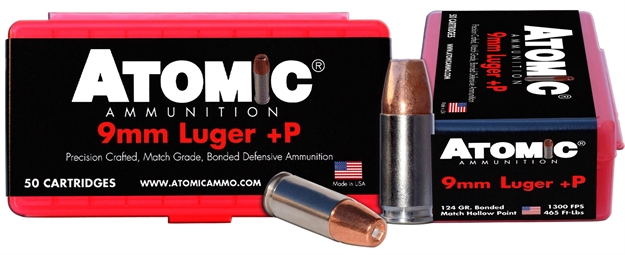 Picture of  Atomic Ammunition 00409 Pistol Precision Craft 9Mmluger +P 124Gr Bonded Match Hollow Point 50 Per Box/10 Case
