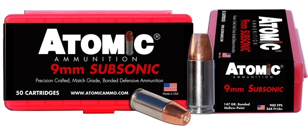 Picture of  Atomic Ammunition 00438 Pistol Subsonic 9Mmluger 147Gr Bonded Match Hollow Point 50 Per Box/10 Case