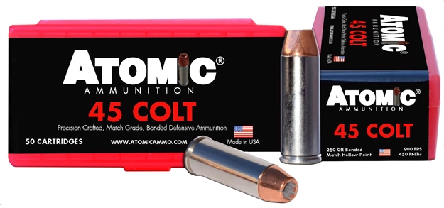 Picture of Atomic 00444 Match 45 Colt (Lc) 250 GR Bonded Match Hollow Point 50 Bx/ 10 CS