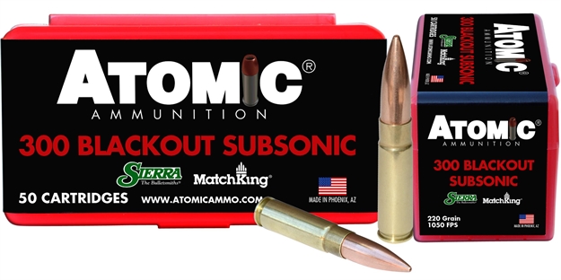 Picture of  Atomic Ammunition 00465 Rifle Subsonic 300Blackout 220Gr Hollow Point Boat Tail 50 Per Box/10 Case 858767004652