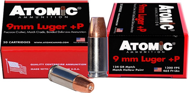Picture of  Atomic Ammunition 00454 Match Precision Craft 9Mmluger +P 124Gr Bonded Match Hollow Point 20 Per Box/10 Case