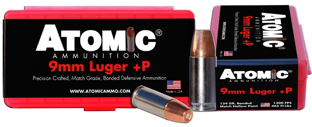 Picture of  Atomic Ammunition 00454 Match Precision Craft 9Mmluger +P 124Gr Bonded Match Hollow Point 20 Per Box/10 Case 858767004546