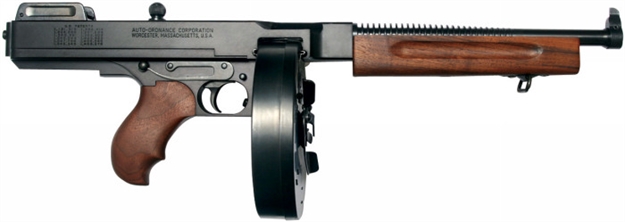 Picture of  Thompson Ta5 1927A-1 Lightweight Deluxe 45 Acp Caliber With 10.50" Barrel, 50+1 Capacity (Drum), Black Hard Coat Anodized Metal Finish, American Walnut Grip Right Hand