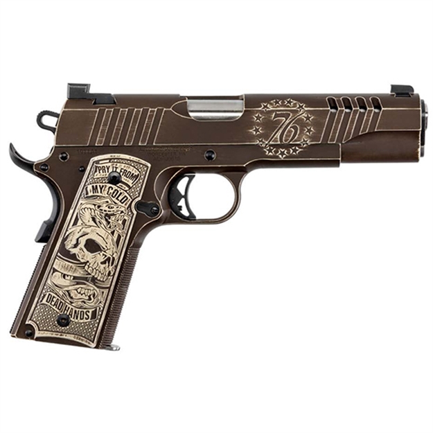 Picture of Auto-Ordnance 1911Tcac15 1911 A1 Cold Dead Hands 45 Acp 7+1 5" Black/Burnt Bronze Distressed Cerakote, Ported Slide, Custom Engraved Aluminum Grips, Truglo Night Sights G1911TCAC15