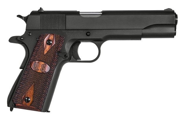Picture of Auto-Ordnance 1911Bko9w 1911 A1 GI Spec 9Mm Luger 9+1 5" Stainless Steel Barrel, Matte Black Serrated Carbon Steel Slide & Frame W/Beavertail, Checkered Wood W/Integrated US Logo Grip 1911BKOW9