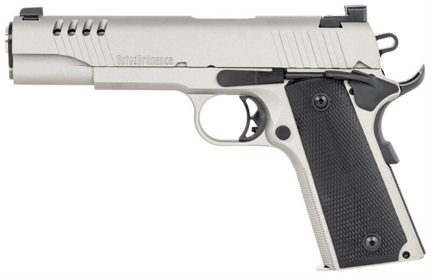 Picture of  Auto-Ordnance 1911Tcac6 1911 A1  45 Acp 7+1 5" Savage Silver Cerakoate, Serrated/Ported Slide,  Black Rubber Grips, Fixed 3-Dot Combat Day Sights