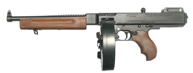 Picture of  Thompson Ta5 1927A-1 Lightweight Deluxe 45 Acp Caliber With 10.50" Barrel, 50+1 Capacity (Drum), Black Hard Coat Anodized Metal Finish, American Walnut Grip Right Hand 602686292030