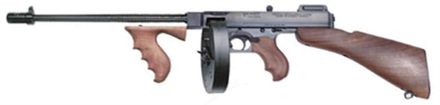 Picture of Thompson Tib50d 1927A-1 Deluxe Carbine 45 Acp Caliber With 18" Barrel, 20+1 Capacity (Stick), 50+1 Capacity (Drum), Blued Metal Finish, American Walnut Removable Fixed Stock & Wood Grip Right Hand T1B50D