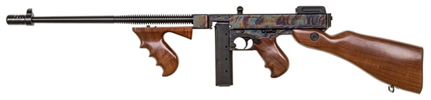 Picture of  Thompson T1ch 1927A-1 Deluxe 45 Acp Caliber With 18" Barrel, 20+1 Capacity (Stick), Color Case Hardened Metal Finish, American Walnut Stock Wood Grip Right Hand 602686421935