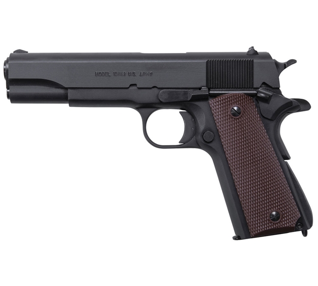 Picture of  Auto-Ordnance 1911Bko 1911  45 Acp  5" Barrel 7+1, Matte Black Carbon Steel Frame, Serrated Slide, Checkered Brown Polymer Grip, Manual Safety