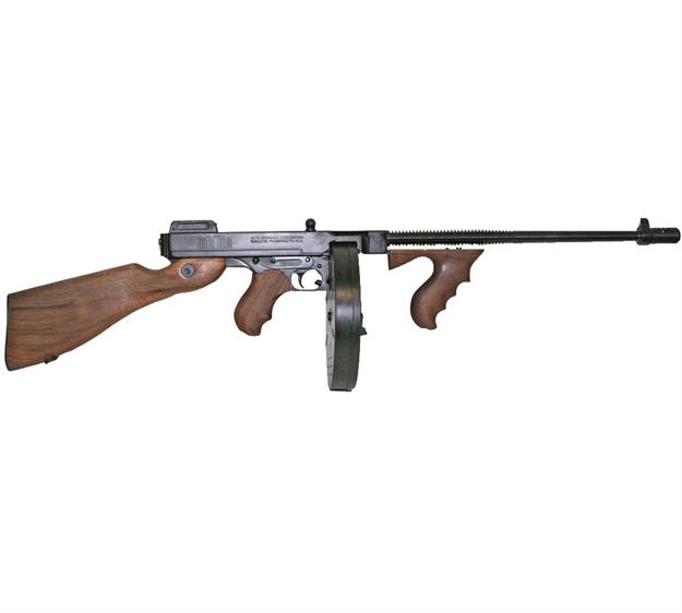 Picture of  Thompson T5100d 1927A-1  45 Acp Caliber With 16.50" Barrel, 20+1 Capacity (Stick), 100+1 Capacity (Drum), Blued Metal Finish, American Walnut Stock Wood Grip Right Hand 602686212083