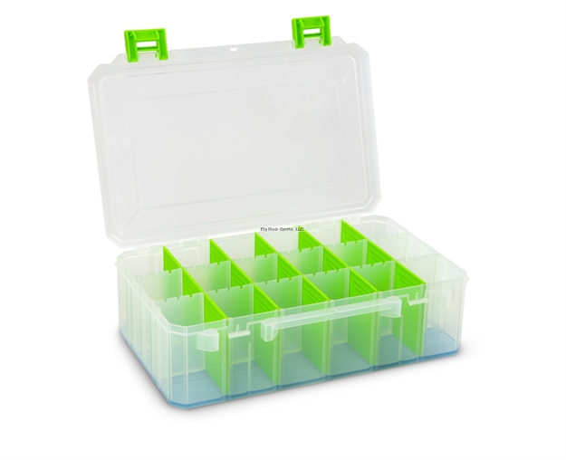 Picture of B & M Large Deep Box-1-4 Cavity W/Ocean Blue Tak Logic Liner, Clear W/Green Accent, 2 Trays