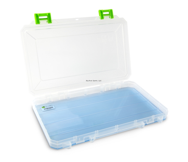 Picture of B & M Large Thin Box - 1 Cavity W/ Ocean Blue Tak Logic Liner, Clear W/ Green Accent