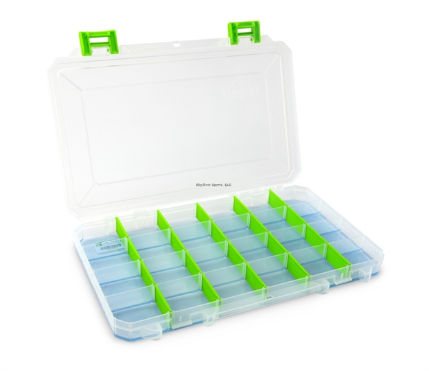 Picture of B & M Large Thin Box - 4 Cavity W/ Ocean Blue Tak Logic Liner, Clear W/ Green Accent