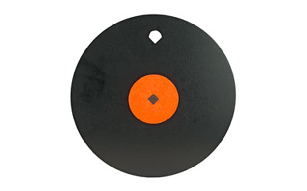 Picture of  Birchwood Casey 47614 World OF Targets Single Hole 10" Pistol/Rifle Black/Orange Ar500 Steel Circle W/Crosshair & Diamond 0.38" Thick Hanging