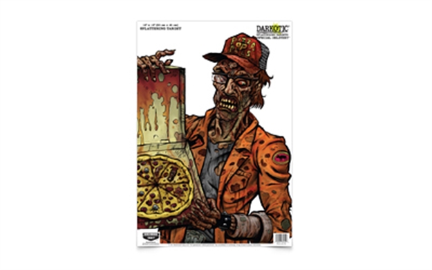 Picture of  Birchwood Casey 35650 Darkotic Special Delivery Zombie Pizza Delivery Paper Hanging Universal 12" X 18" Multi-Color Impact Enhancement Splatter 8 Per Pkg