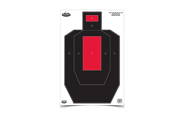 Picture of  Birchwood Casey 35743 Dirty Bird  Ipsc Tagboard Hanging Pistol 16.50" X 24" Black/Red White Impact Splatter 3 Per Pkg
