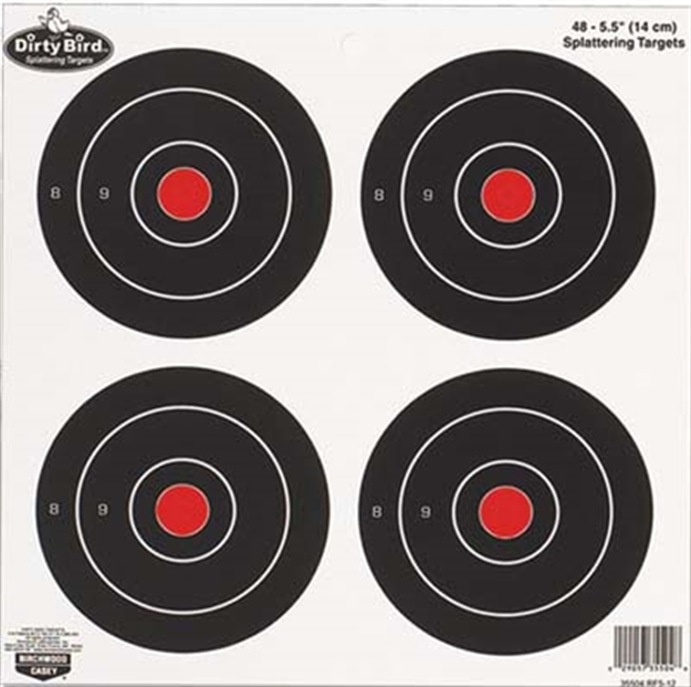 Picture of  Birchwood Casey 35504 Dirty Bird  5.50" Bullseye Tagboard Hanging Black/White 12 PK 029057355048