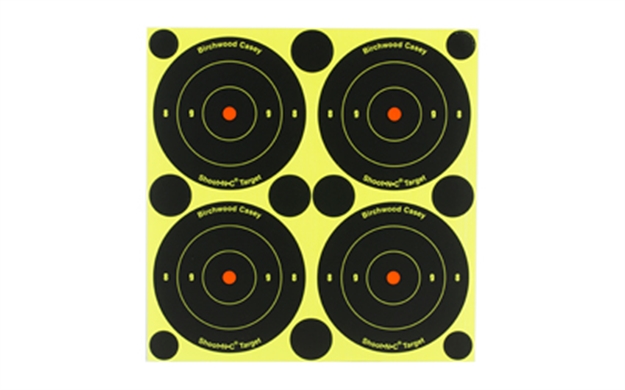 Picture of  Birchwood Casey 34375 Shoot-N-C Reactive Target Self-Adhesive Paper Black/Yellow 3" Bullseye 240 Pack 029057343755