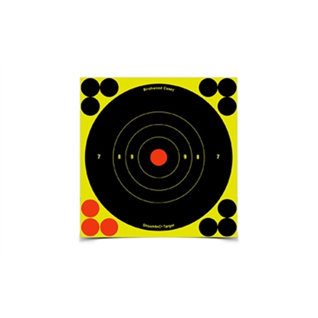 Picture of  Birchwood Casey 34550 Shoot-N-C Reactive Target Self-Adhesive Paper Black/Yellow/Red 6" Bullseye 60 Pack 029057345506