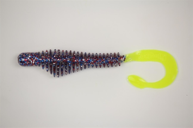 Picture of B-Fish-N Authentx Moxie Curltail Swimbait, 4", 8 Pk, Firecracker/Chartreuse Tail