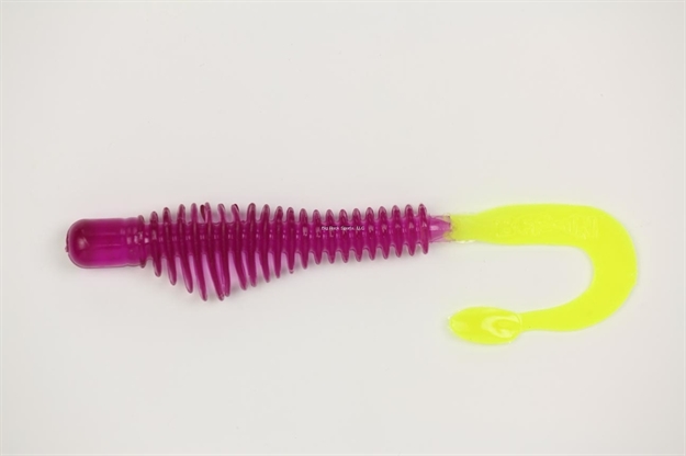 Picture of B-Fish-N Authentx Moxie Curltail Swimbait, 4", 8 Pk, Purple/Chartreuse Tail