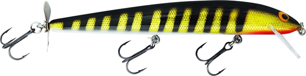 Picture of Bagley Lures Bang-O-Lure Balsa Spin Tail Minnow, 5 1/4", 3/8 Oz, Black Stripes ON Gold Foil
