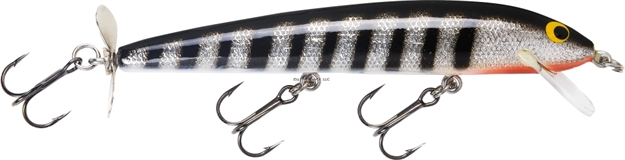 Picture of Bagley Lures Bang-O-Lure Balsa Spin Tail Minnow, 5 1/4", 3/8 Oz, Black Stripes ON Silver Foil