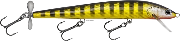 Picture of Bagley Lures Spintail Minnow W/Tail Prop, 5", 3/8 Oz, Black Stripes ON Gold Foil