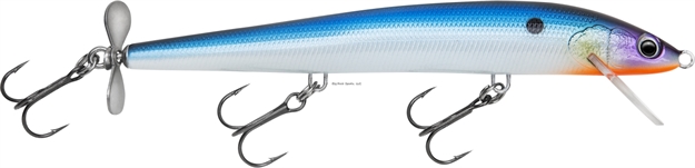 Picture of Bagley Lures Spintail Minnow W/Tail Prop, 5", 3/8 Oz, Blue White Orange