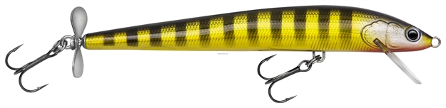 Picture of Bagley Lures Spintail Minnow W/Tail Prop, 4", 1/4 Oz, Black Stripes ON Gold Foil