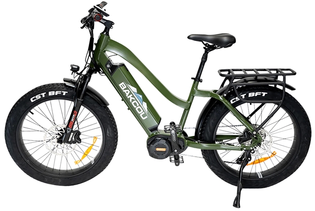 Picture of Bakcou E-Bikes B-Mst24-G-B21 Mule ST 24 Matte Army Green 18" W/Stand Over Height OF 29.50" Frame, Shimano Alivio Hill-Climbing 9 Speed Bafang M620 Ultra Motor 35+ Mph Speed BMST24GB21 9505999438885