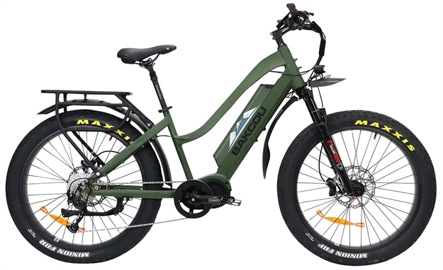 Picture of Bakcou E-Bikes B-Mst26-G-B21 Mule ST 26 Matte Army Green 18" W/Stand Over Height OF 26" Frame, Shimano Alivio Hill-Climbing 9 Speed Bafang M620 Ultra Motor, 35+ Mph Speed BMST26GB21 679628564104