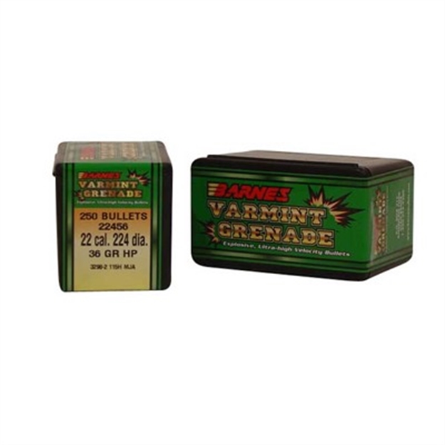 Picture of Varmint Grenade 22 Caliber (0.224'') Flat Base Bullets 30189 716876224562