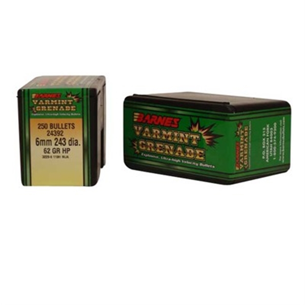 Picture of Varmint Grenade 6Mm (0.243'') Hollow Point Flat Base Bullets 30217 716876243921