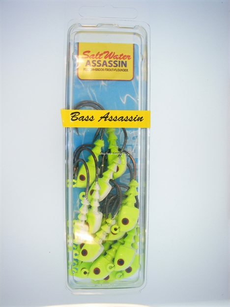 Picture of Bass Assassin JA Series Jighead, 1/4 Oz, 4/0 Hook, Chartreuse Flash, 18/Pack