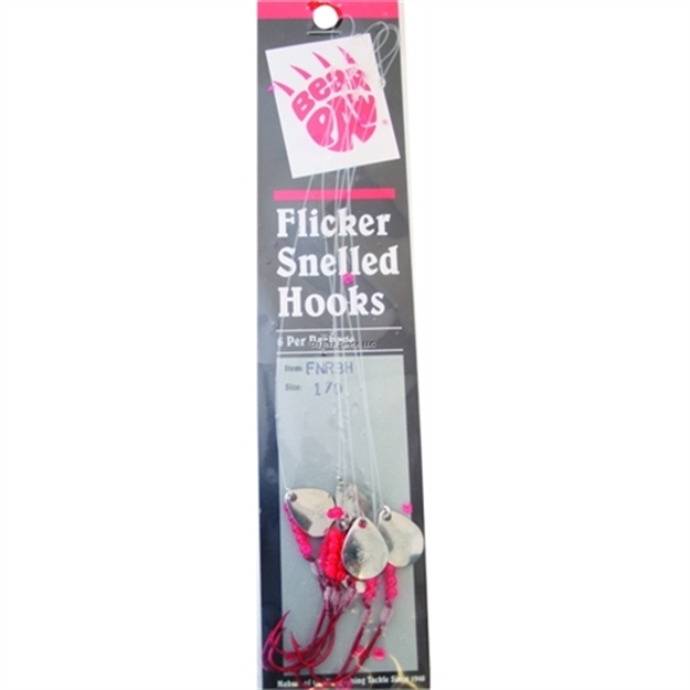 Picture of Bear Paw Flicker Snelled Hook, Size 1/0, Baitholder, Red, 12" Mono, 6 Per Pack