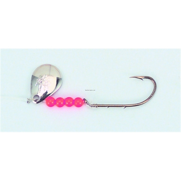 Picture of Bear Paw Flicker Snelled Hook, Size 1, Baitholder, Bronze, Nickel Spinner, 8" Mono, 6 Per Pack