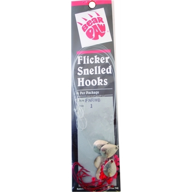 Picture of Bear Paw Flicker Snelled Hook, Size 1, Wide Gap, Kahle, Red, 12" Mono, 6 Per Pack