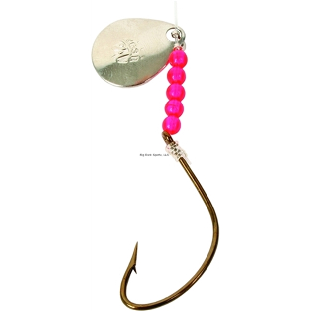 Picture of Bear Paw Flicker Snelled Hook, Size 2, Wide Gap, Kahle, Bronze, Nickel Spinner, 8" Mono, 6 Per Pack