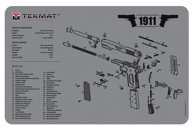 Picture of  Tekmat Tekr171911gy 1911 Cleaning Mat Gray Rubber 11"X17" 1911 Diagram
