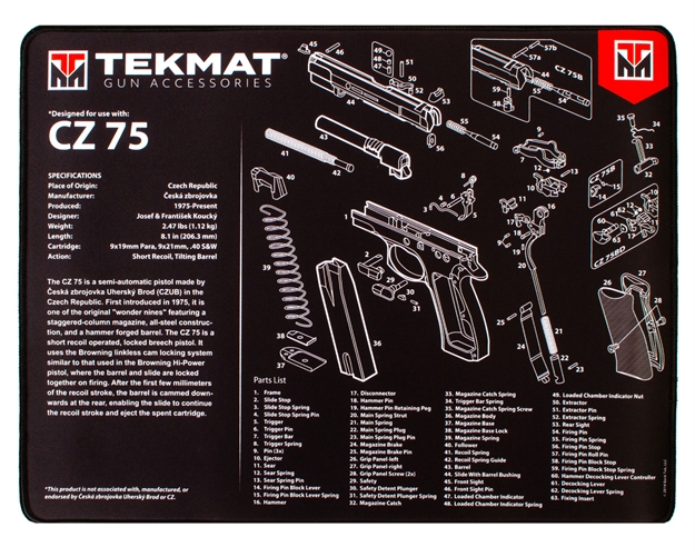 Picture of  Tekmat Tekr20cz75 CZ 75 Ultra 20 Cleaning Mat Black/White Rubber 15"X20" Cz-75 Parts Diagram